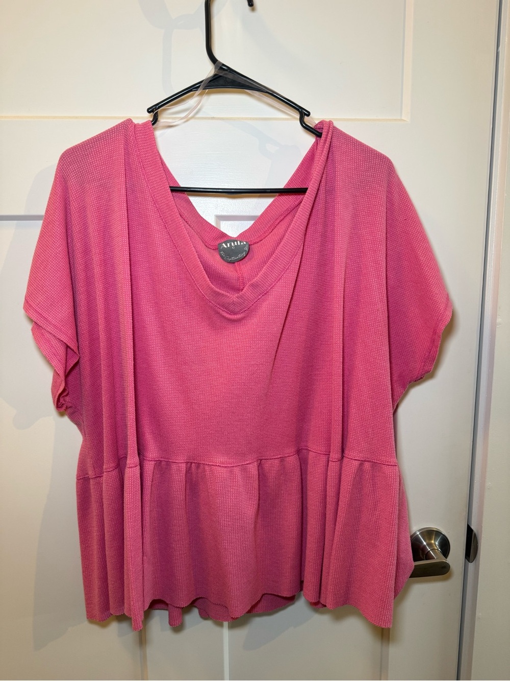 ARULA Bright Pink Short Dolman Peplum Tunic